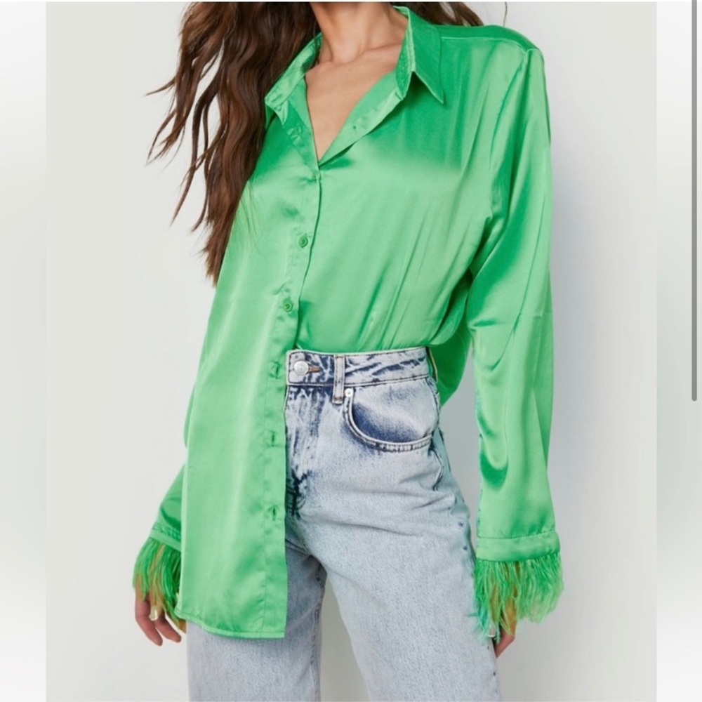 BOOHOO feather detail sleeve button down